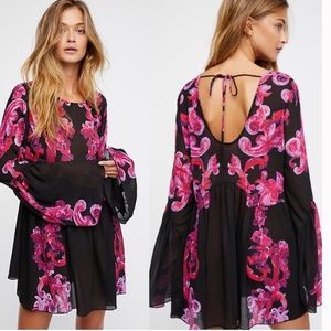 Free People Symphony Bell Sleeve Floral Dress Tunic Small EUC